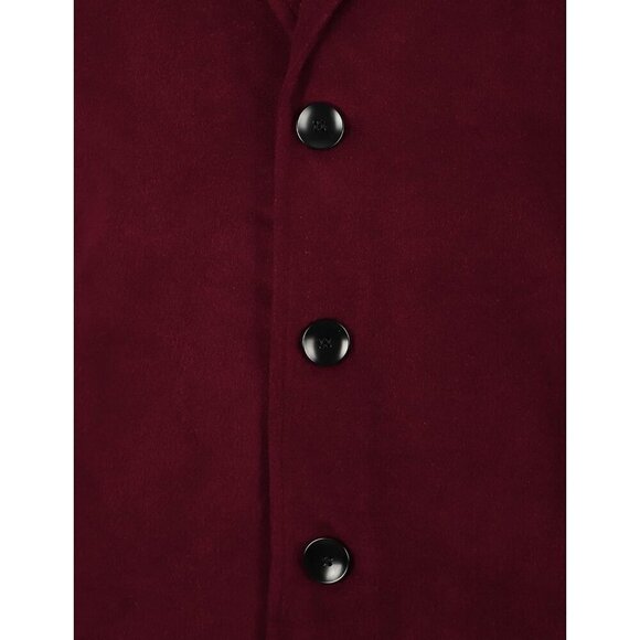 Mens Wine red Wool Blend Trench Coat Notch Lapel Camel Peacoats Winter Overcoat - Picture 6 of 8